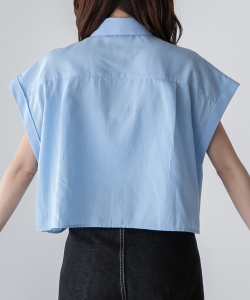 BONLECILL(ボンルシール)の「ダンガリーデニム フレンチスリーブクロップドシャツ(シャツ/ブラウス・レディース・ネイビー/サックスブルー/ブルー・FREE)」の22枚目の写真
