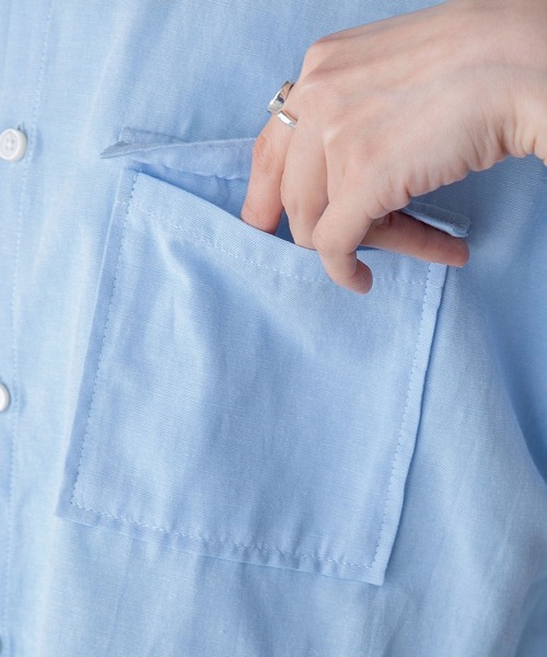 BONLECILL(ボンルシール)の「ダンガリーデニム フレンチスリーブクロップドシャツ(シャツ/ブラウス・レディース・ネイビー/サックスブルー/ブルー・FREE)」の9枚目の写真