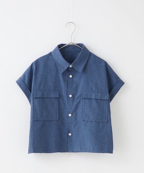 BONLECILL(ボンルシール)の「ダンガリーデニム フレンチスリーブクロップドシャツ(シャツ/ブラウス・レディース・ネイビー/サックスブルー/ブルー・FREE)」の18枚目の写真