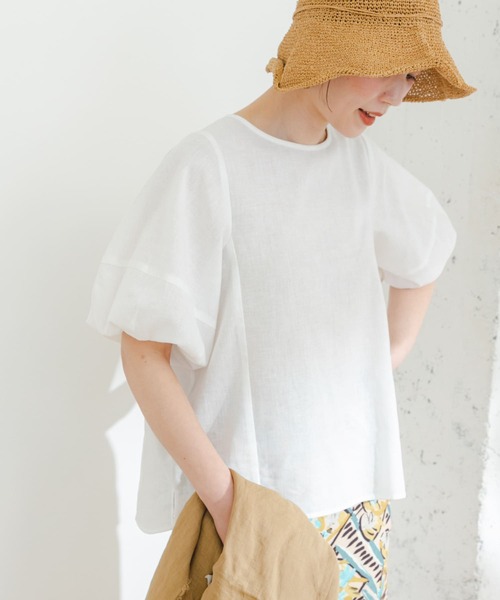 『URTECH高機能リネン』FbyROSSOランタンスリーブブラウス