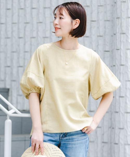 『URTECH高機能リネン』FbyROSSOランタンスリーブブラウス