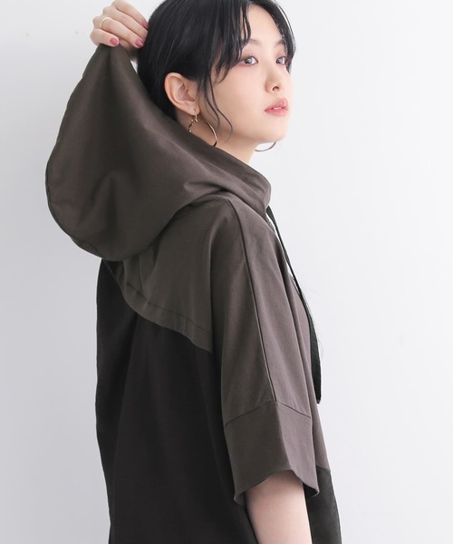 osharewalker（オシャレウォーカー）の「【廃盤】『チェック織柄配色切替パーカー』（パーカー・レディース・グレイッシュベージュ/チャコール・FREE）」の18枚目の写真