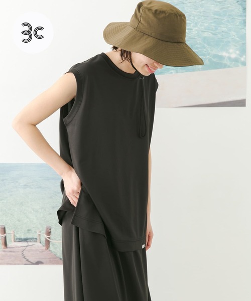 FORK&SPOON(フォークアンドスプーン)の「FORK&SPOON add fabrics ノースリーブTシャツ(Tシャツ/カットソー・レディース・ブラック/グレー・1)」の1枚目の写真