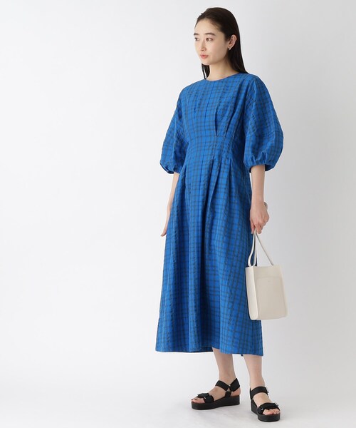 OPAQUE.CLIP（オペークドットクリップ）の「◆サッカーチェックフレアワンピース【洗える】（ワンピース・レディース・ブルー/ネイビー/グリーン・38/40）」の3枚目の写真