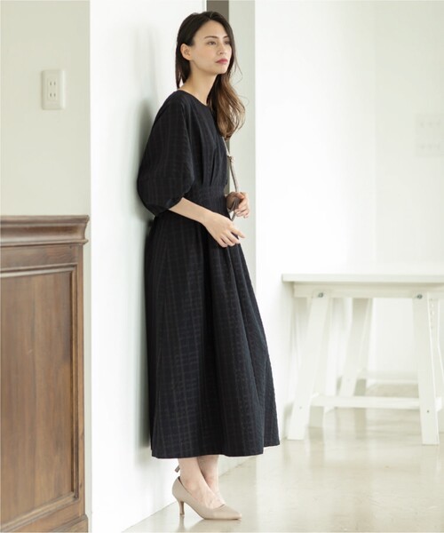 OPAQUE.CLIP（オペークドットクリップ）の「◆サッカーチェックフレアワンピース【洗える】（ワンピース・レディース・ブルー/ネイビー/グリーン・38/40）」の13枚目の写真