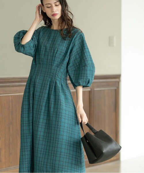 OPAQUE.CLIP（オペークドットクリップ）の「◆サッカーチェックフレアワンピース【洗える】（ワンピース・レディース・ブルー/ネイビー/グリーン・38/40）」の15枚目の写真