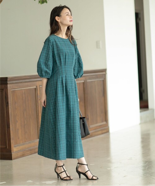 OPAQUE.CLIP（オペークドットクリップ）の「◆サッカーチェックフレアワンピース【洗える】（ワンピース・レディース・ブルー/ネイビー/グリーン・38/40）」の17枚目の写真