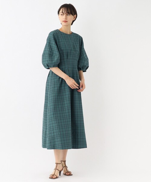 OPAQUE.CLIP（オペークドットクリップ）の「◆サッカーチェックフレアワンピース【洗える】（ワンピース・レディース・ブルー/ネイビー/グリーン・38/40）」の9枚目の写真