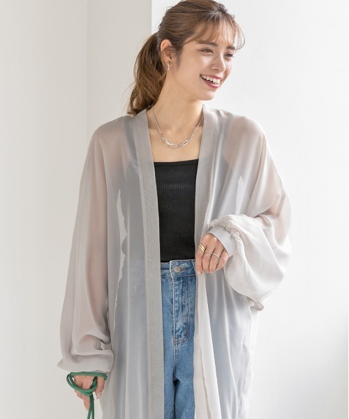 ad thie(アドティエ)の「シフォン ボリュームスリーブ ロングカーディガン(カーディガン/ボレロ・レディース・オフホワイト/ライラック/ライトグレー/グリーン/ブラック/ブルー・FREE)」の13枚目の写真