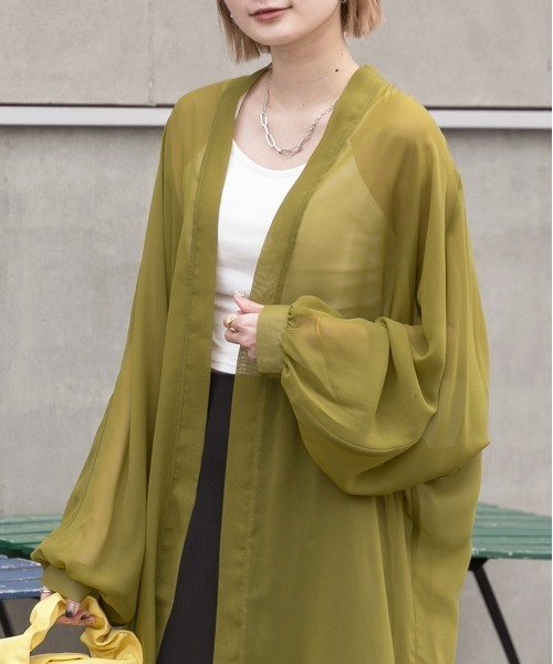 ad thie(アドティエ)の「シフォン ボリュームスリーブ ロングカーディガン(カーディガン/ボレロ・レディース・オフホワイト/ライラック/ライトグレー/グリーン/ブラック/ブルー・FREE)」の16枚目の写真