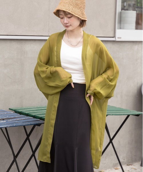 ad thie(アドティエ)の「シフォン ボリュームスリーブ ロングカーディガン(カーディガン/ボレロ・レディース・オフホワイト/ライラック/ライトグレー/グリーン/ブラック/ブルー・FREE)」の17枚目の写真