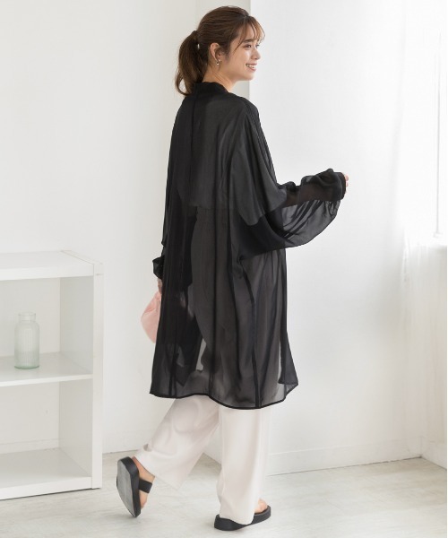 ad thie(アドティエ)の「シフォン ボリュームスリーブ ロングカーディガン(カーディガン/ボレロ・レディース・オフホワイト/ライラック/ライトグレー/グリーン/ブラック/ブルー・FREE)」の10枚目の写真