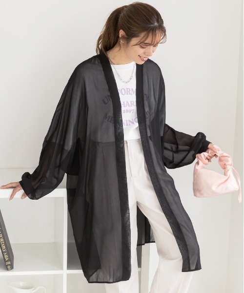 ad thie(アドティエ)の「シフォン ボリュームスリーブ ロングカーディガン(カーディガン/ボレロ・レディース・オフホワイト/ライラック/ライトグレー/グリーン/ブラック/ブルー・FREE)」の12枚目の写真