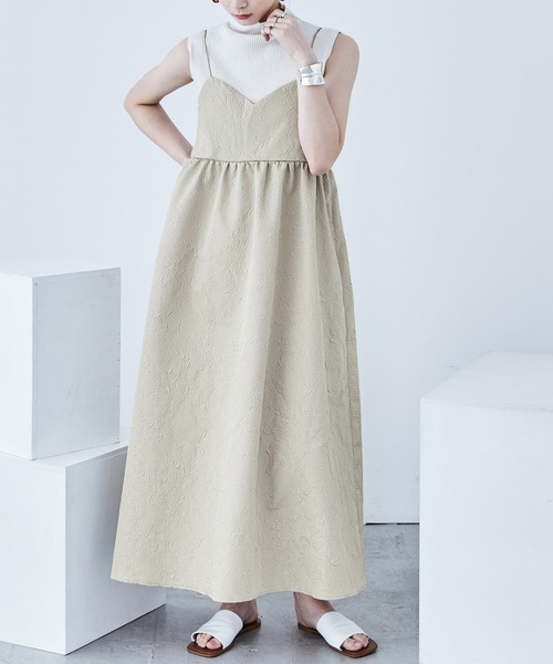 Fashion Letter(ファッションレター)の「ふくれジャガード ビスチェ風キャミワンピース(ワンピース・レディース・ブラック/アイボリー/ライトベージュ・M)」の3枚目の写真