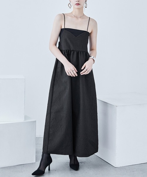 Fashion Letter(ファッションレター)の「ふくれジャガード ビスチェ風キャミワンピース(ワンピース・レディース・ブラック/アイボリー/ライトベージュ・M)」の2枚目の写真