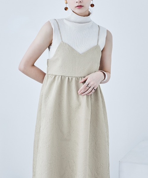 ふくれジャガード ビスチェ風キャミワンピース（ワンピース）｜Fashion Letter（ファッションレター）