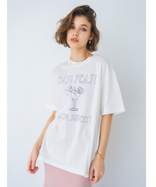 ALEXIA STAM(アリシアスタン)の「Cocktails Oversized Tee / CocktailsオーバーTee(Tシャツ/カットソー・レディース・ホワイト/チャコールグレー・FREE)」の3枚目の写真
