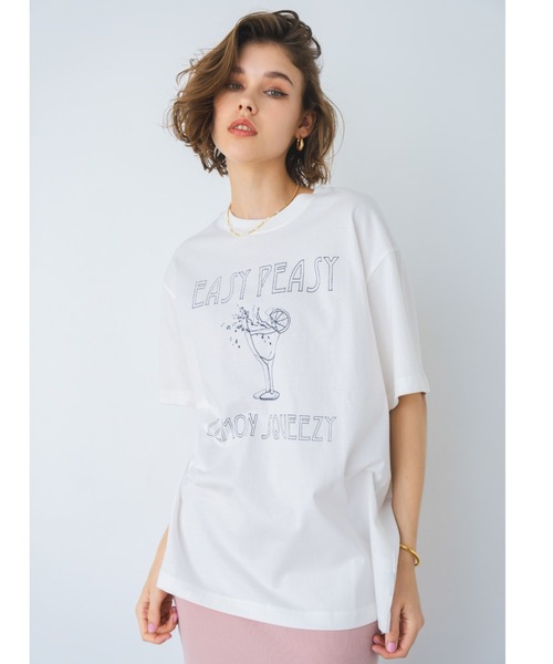 ALEXIA STAM(アリシアスタン)の「Cocktails Oversized Tee / CocktailsオーバーTee(Tシャツ/カットソー・レディース・ホワイト/チャコールグレー・FREE)」の6枚目の写真