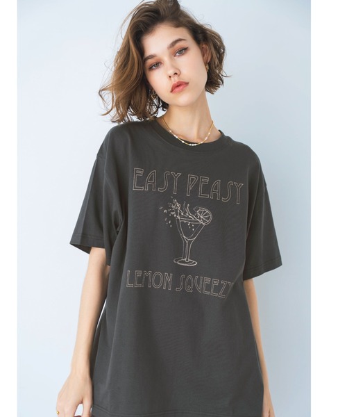 ALEXIA STAM(アリシアスタン)の「Cocktails Oversized Tee / CocktailsオーバーTee(Tシャツ/カットソー・レディース・ホワイト/チャコールグレー・FREE)」の7枚目の写真
