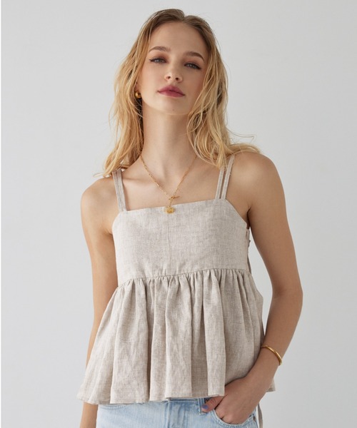 ALEXIA STAM(アリシアスタン)の「Linen Camisole/パッドinリネンキャミソール(キャミソール・レディース・ブルー系その他/ベージュ/ブラウン・FREE)」の2枚目の写真