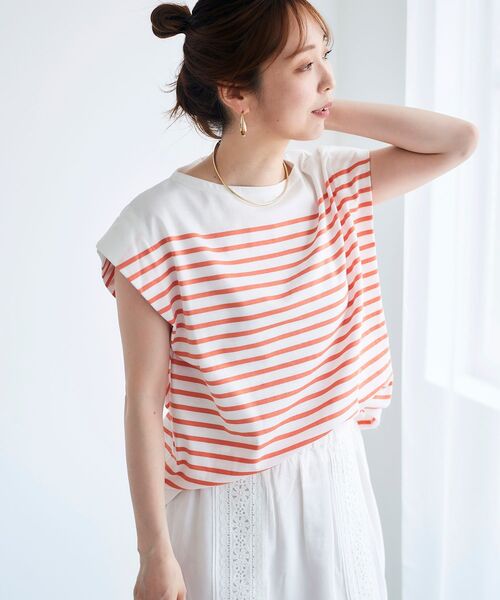 le.coeur blanc(ルクールブラン)の「パネルボーダータックスリーブカットソー(Tシャツ/カットソー・レディース・ホワイト系その他/オレンジ系その他/ブルー系その他4・38)」の3枚目の写真
