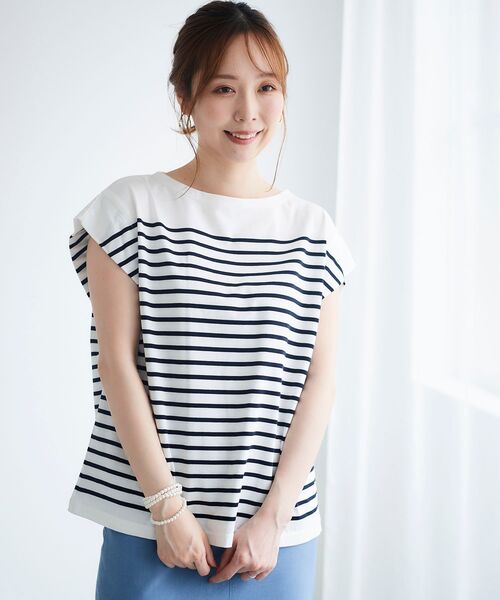 le.coeur blanc(ルクールブラン)の「パネルボーダータックスリーブカットソー(Tシャツ/カットソー・レディース・ホワイト系その他/オレンジ系その他/ブルー系その他4・38)」の18枚目の写真