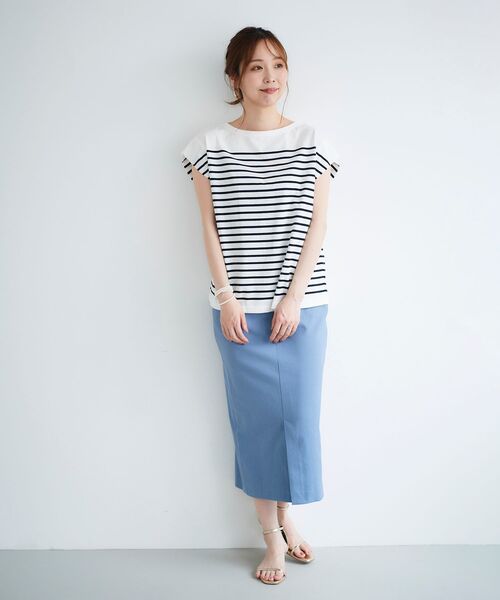 le.coeur blanc(ルクールブラン)の「パネルボーダータックスリーブカットソー(Tシャツ/カットソー・レディース・ホワイト系その他/オレンジ系その他/ブルー系その他4・38)」の4枚目の写真