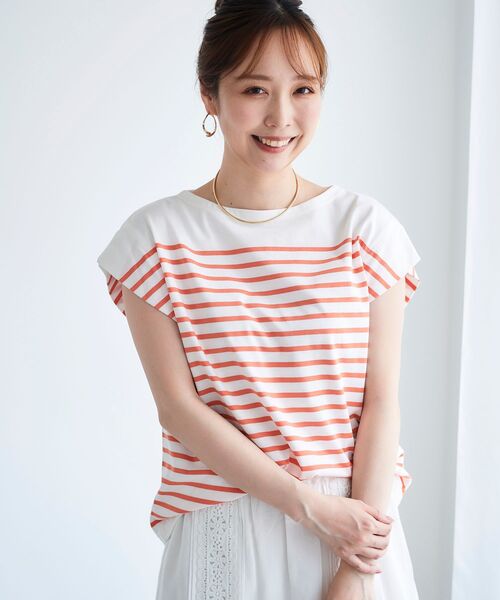 le.coeur blanc(ルクールブラン)の「パネルボーダータックスリーブカットソー(Tシャツ/カットソー・レディース・ホワイト系その他/オレンジ系その他/ブルー系その他4・38)」の5枚目の写真