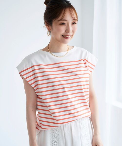 le.coeur blanc(ルクールブラン)の「パネルボーダータックスリーブカットソー(Tシャツ/カットソー・レディース・ホワイト系その他/オレンジ系その他/ブルー系その他4・38)」の9枚目の写真