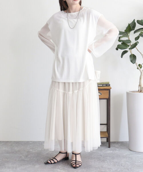 fredy emue(フレディエミュ)の「シアー袖Tシャツ(Tシャツ/カットソー・レディース・ブラック/ベージュ/オフホワイト・38)」の20枚目の写真