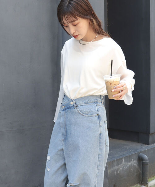 fredy emue(フレディエミュ)の「シアー袖Tシャツ(Tシャツ/カットソー・レディース・ブラック/ベージュ/オフホワイト・38)」の16枚目の写真