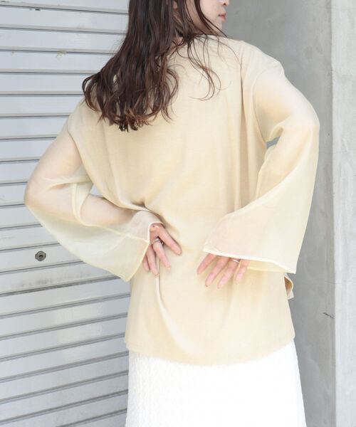 fredy emue(フレディエミュ)の「シアー袖Tシャツ(Tシャツ/カットソー・レディース・ブラック/ベージュ/オフホワイト・38)」の6枚目の写真