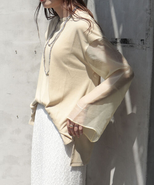 fredy emue(フレディエミュ)の「シアー袖Tシャツ(Tシャツ/カットソー・レディース・ブラック/ベージュ/オフホワイト・38)」の12枚目の写真