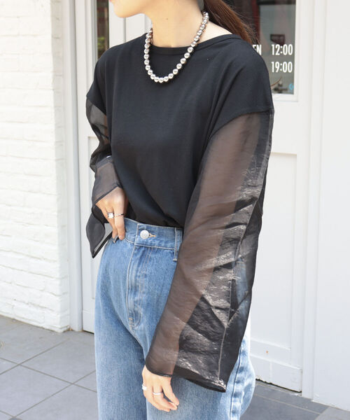 fredy emue(フレディエミュ)の「シアー袖Tシャツ(Tシャツ/カットソー・レディース・ブラック/ベージュ/オフホワイト・38)」の13枚目の写真