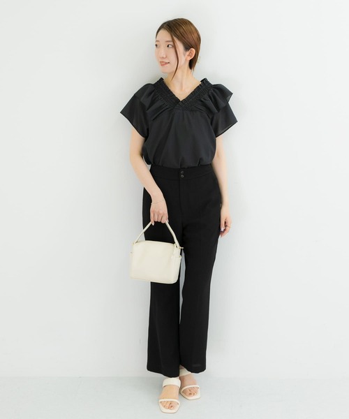 HEYUMM（ヘユム）の「2WAYシャーリングフリルブラウス（シャツ/ブラウス・レディース・ホワイト/ライトブルー/ブラック・ONE）」の6枚目の写真