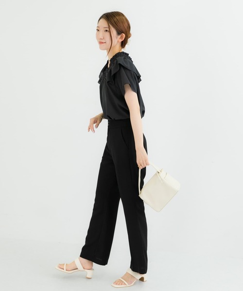 HEYUMM（ヘユム）の「2WAYシャーリングフリルブラウス（シャツ/ブラウス・レディース・ホワイト/ライトブルー/ブラック・ONE）」の7枚目の写真