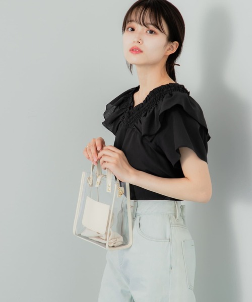 HEYUMM（ヘユム）の「2WAYシャーリングフリルブラウス（シャツ/ブラウス・レディース・ホワイト/ライトブルー/ブラック・ONE）」の14枚目の写真