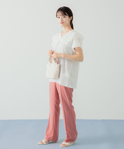 HEYUMM（ヘユム）の「2WAYシャーリングフリルブラウス（シャツ/ブラウス・レディース・ホワイト/ライトブルー/ブラック・ONE）」の21枚目の写真