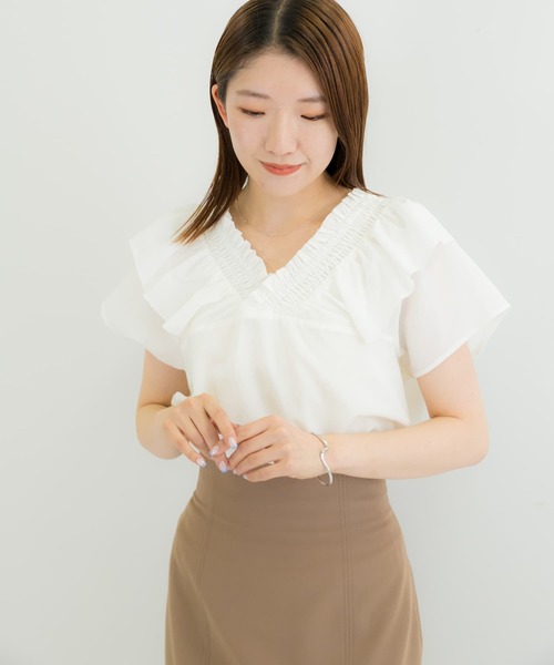 HEYUMM（ヘユム）の「2WAYシャーリングフリルブラウス（シャツ/ブラウス・レディース・ホワイト/ライトブルー/ブラック・ONE）」の22枚目の写真