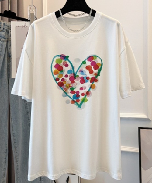 gossip！ロサンゼルス（ゴシップロサンゼルス）の「YUGA　ハートプリント　Tシャツ（Tシャツ/カットソー・レディース・ブラック/ホワイト・FREE）」の5枚目の写真