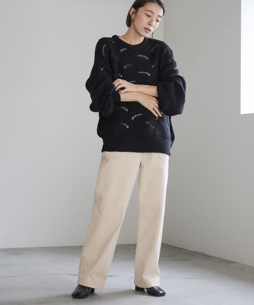 ニット セーター リーフモチーフボリュームニット レディース select MOCA ニット セーター リーフモチーフボリュームニット