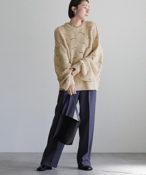 select MOCA（セレクトモカ）の「リーフモチーフボリュームニット（ニット/セーター・レディース・アイボリー/ブラック/カーキ・FREE）」の5枚目の写真