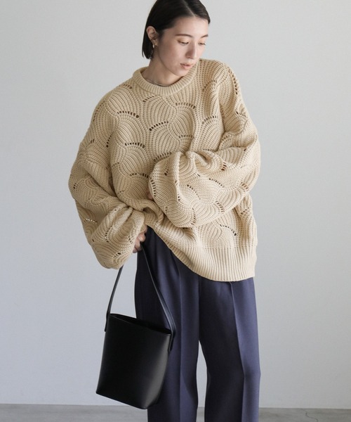 select MOCA（セレクトモカ）の「リーフモチーフボリュームニット（ニット/セーター・レディース・アイボリー/ブラック/カーキ・FREE）」の20枚目の写真