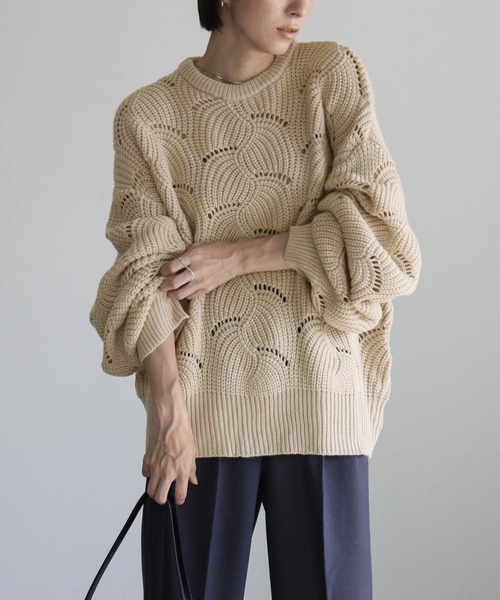 select MOCA（セレクトモカ）の「リーフモチーフボリュームニット（ニット/セーター・レディース・アイボリー/ブラック/カーキ・FREE）」の16枚目の写真