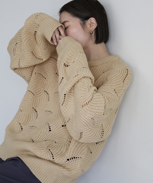 select MOCA（セレクトモカ）の「リーフモチーフボリュームニット（ニット/セーター・レディース・アイボリー/ブラック/カーキ・FREE）」の18枚目の写真