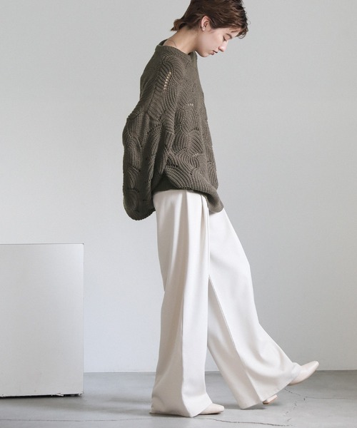 select MOCA（セレクトモカ）の「リーフモチーフボリュームニット（ニット/セーター・レディース・アイボリー/ブラック/カーキ・FREE）」の13枚目の写真