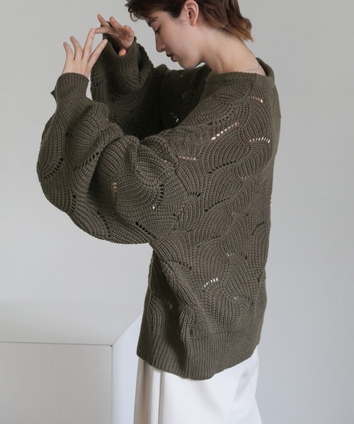select MOCA（セレクトモカ）の「リーフモチーフボリュームニット（ニット/セーター・レディース・アイボリー/ブラック/カーキ・FREE）」の14枚目の写真