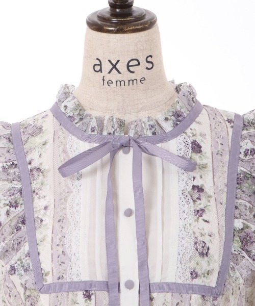 新品タグ付き♡axes femme♡ストライプローズ柄レース OP axes femme（アクシーズファム）の「ストライプローズ柄レース