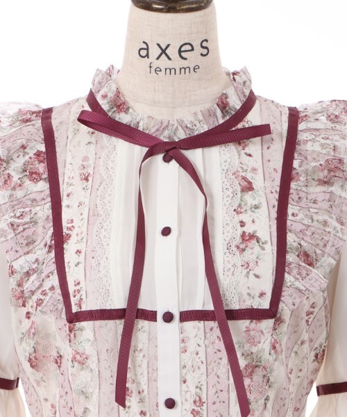 新品タグ付き♡axes femme♡ストライプローズ柄レース OP axes femme（アクシーズファム）の「ストライプローズ柄レース