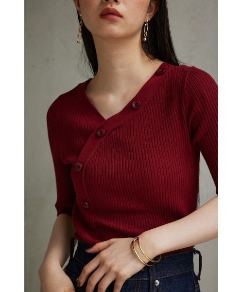 セール】アシンメトリーボタン5分袖ニット（ニット/セーター）｜AZUL